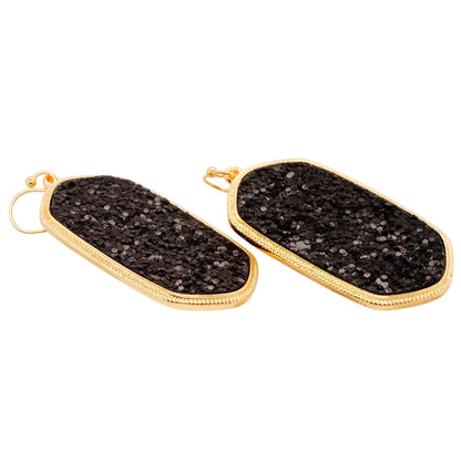 Gold Tone Frame Black Drusy Drop Earrings