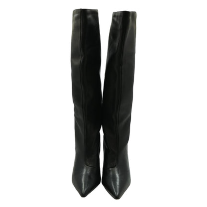 Whitney Heel Tall Leather Pull On Black Knee High Boots