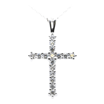 14K White Gold Diamond Cross Pendant Whisper Chain Necklace