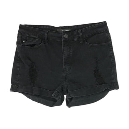 Black Solid Denim Shorts