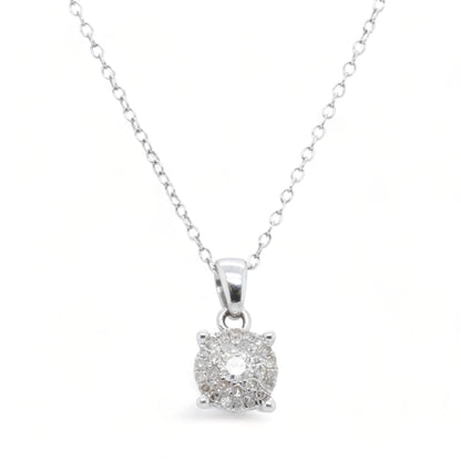 10K White Gold Round Diamond Cluster Pendant Necklace