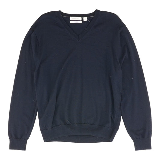 Navy Solid V-neck Sweater