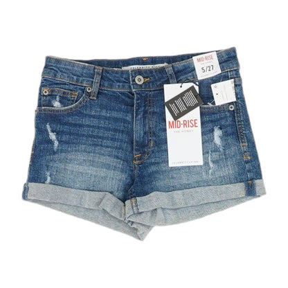 Blue Solid Denim Shorts