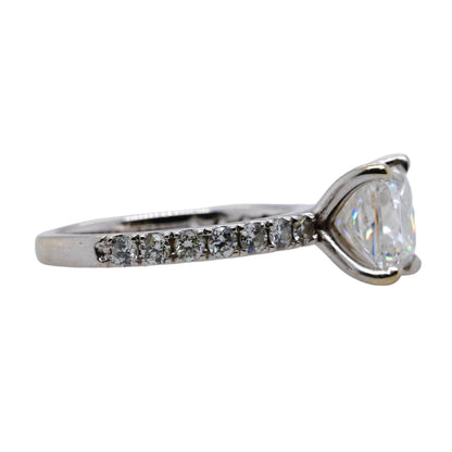 14K White Gold Princess Cut Moissanite Center Ring With Lab Grown Diamond Shank