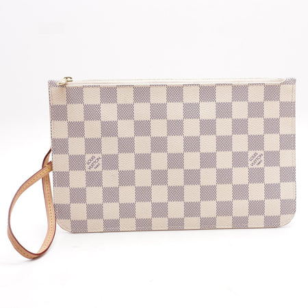 Beige Leather Damier Azur Neverfull Pouch