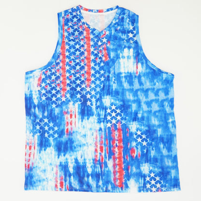 Blue Graphic Sleeveless Blouse