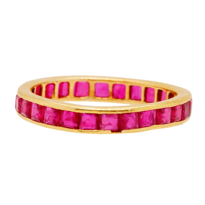 18K Gold Red Square Stone Eternity Band