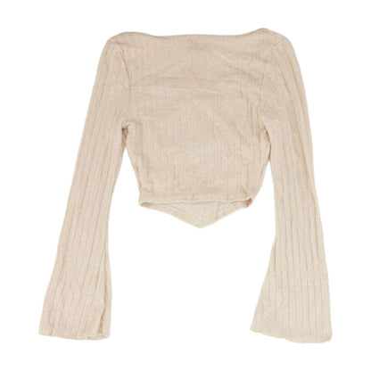 Beige Solid Cropped Knit Top