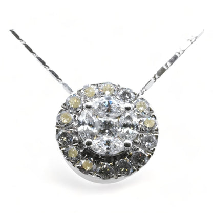 14K White Gold Round Diamond Cluster With Halo Pendant Necklace