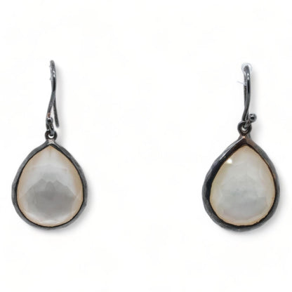 Sterling Silver Small Teardrop Mother of Pearl Rock Crystal Drop Earrings