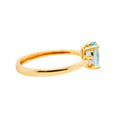 14K Gold Blue Topaz With Diamond Accents Cocktail Ring