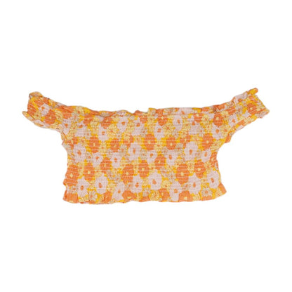 Orange Floral Sleeveless Blouse