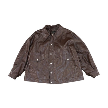 Brown Solid Faux Leather Jacket