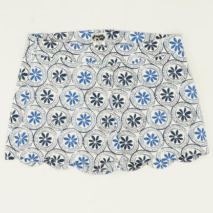 White/Blue Floral Scallop Chino Shorts