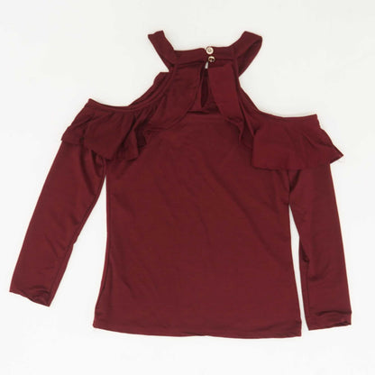 Maroon Solid Long Sleeve Blouse