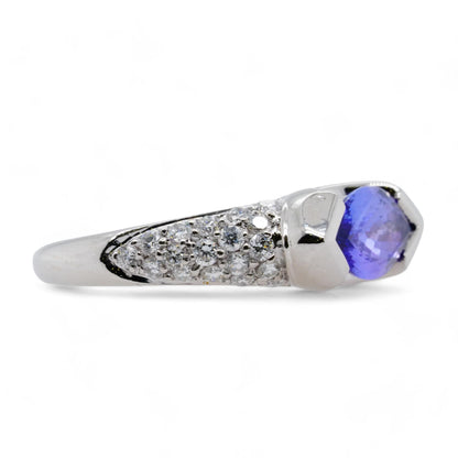 Platinum Marquise Cut East/West Tanzanite Diamond Pave Band