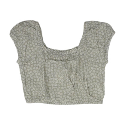 Gray Floral Cropped Knit Top