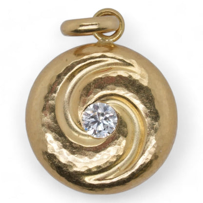 18K Gold Swirl Round Matte Finish Diamond Pendant