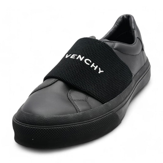 New City Elastic Strap Black Leather Slip On Shoes