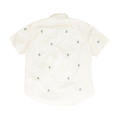 White Tropical Short Sleeve Button Down