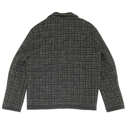 Black Check Cropped Silk Twill-Trimmed Boucle Jacket