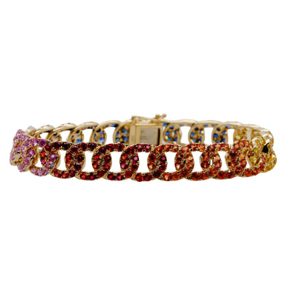 14K Gold Multi Color Sapphire Cuban Link Bracelet