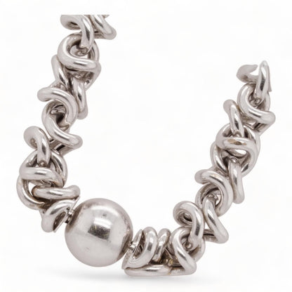 18K White Gold Fancy Link With Three Grey Pearl Stations Necklace