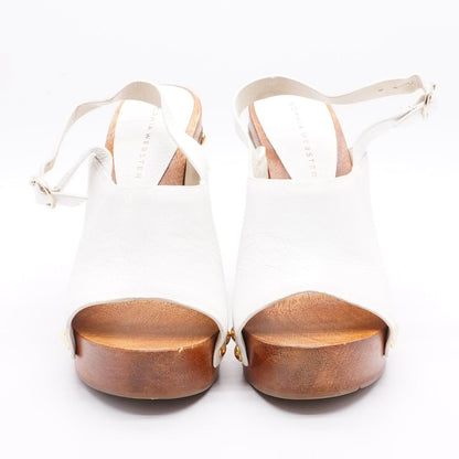 Studded Leather Clog Wedge Sandals in White - Size 5.5