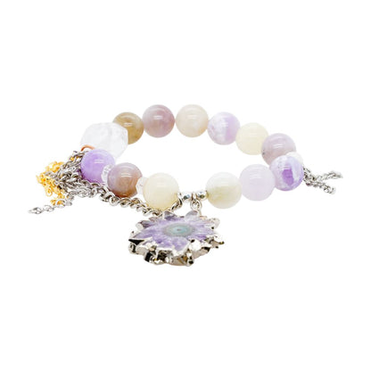 Gemstone Bead Stretch Bracelet With Amethyst Pendant