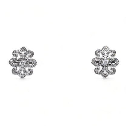 10K White Gold Vintage Inspired Diamond Stud Earrings