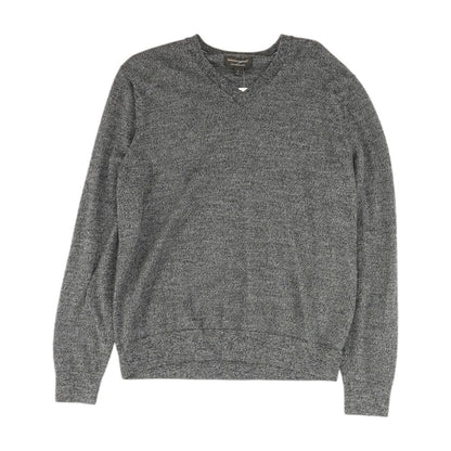 Gray Solid V-neck Sweater