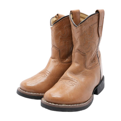 Showdown Round Toe Leather Toddler Western Boots