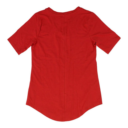 Red Solid V Neck Knit Top