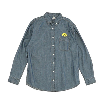 Blue Solid Long Sleeve Button Down