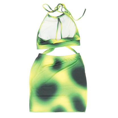 Green Tie Dye Sleeveless Blouse Skirt Set