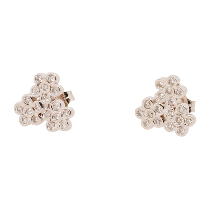 14K White Gold Three Diamond Stud Earrings