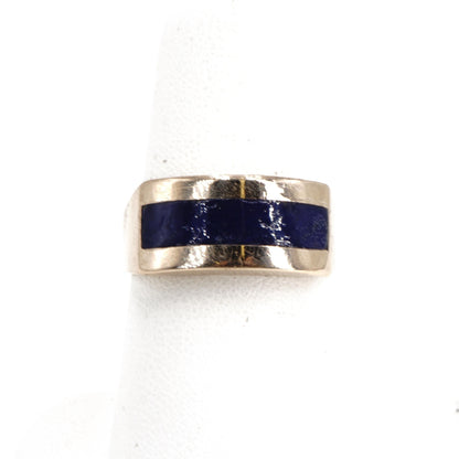 14K Gold Band With Dark Blue Stone Stripe