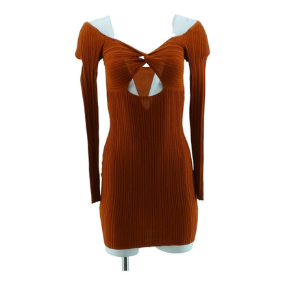 Brown Solid Mini Dress