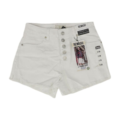 White Solid Denim Shorts