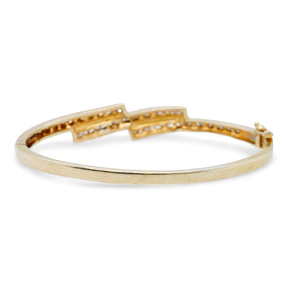 14K Gold Bypass Style Hinged Round Diamond Bangle Bracelet