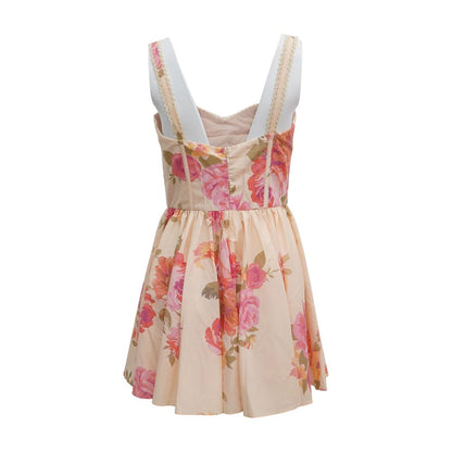 Beige Floral Mini Dress