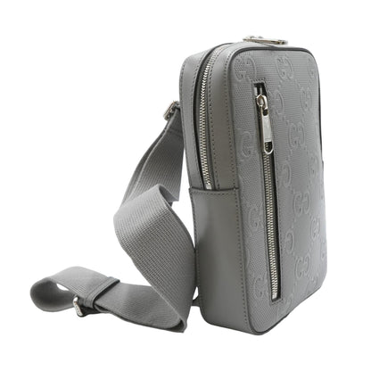 Gray Leather GG Embossed Sling Bag