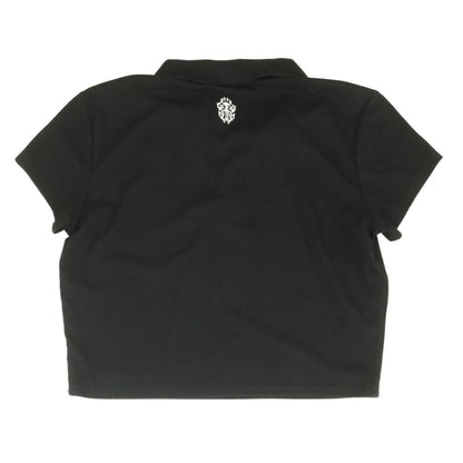 Black Solid Polo Knit Top