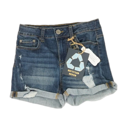 Blue Solid Denim Shorts