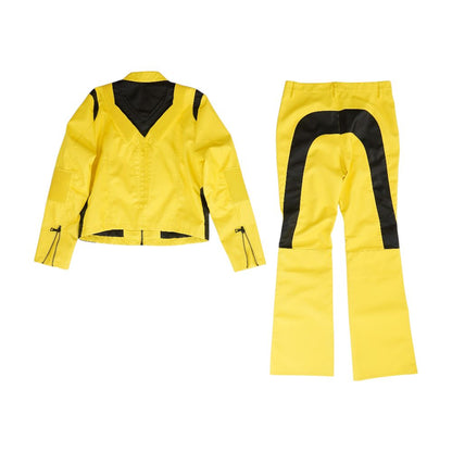 Yellow Color Block Faux Leather Jacket Set