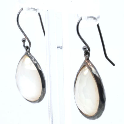 Sterling Silver Small Teardrop Mother of Pearl Rock Crystal Drop Earrings