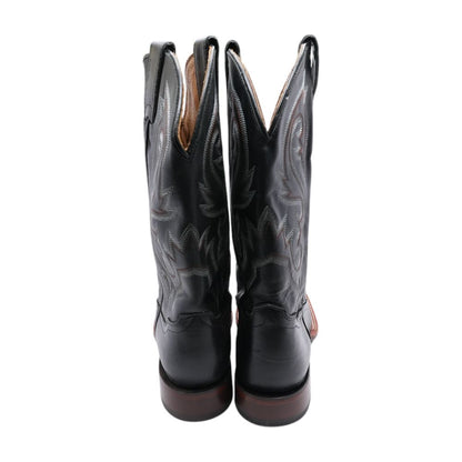 Square Toe Stockman Black Leather Western Boots