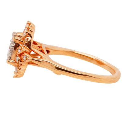 14K Rose Gold Oval Diamond Cluster With Ballerina Diamond Halo Cocktail Ring