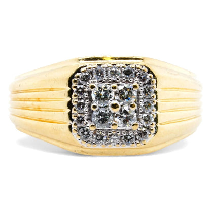 10K Gold Gents Ring With Square Diamond Cluster