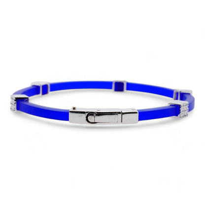 18K White Gold Blue Silicone With Pave Diamond Stations Bracelet